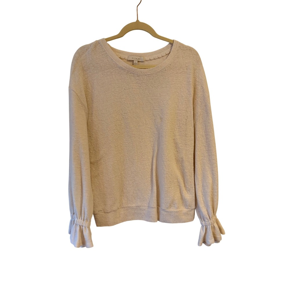 Eri + Ali Anthropologie Cream Boucle Knit Ruffle Cuff Sweatshirt Large